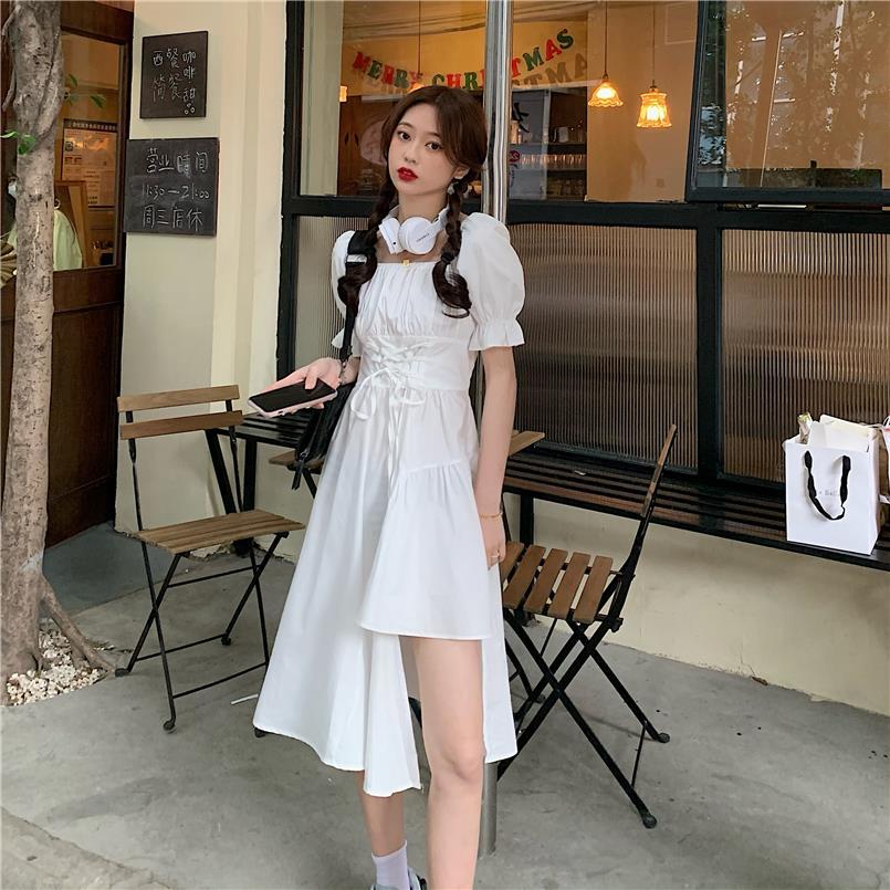 Puff Shoulder Midi Corset Dress