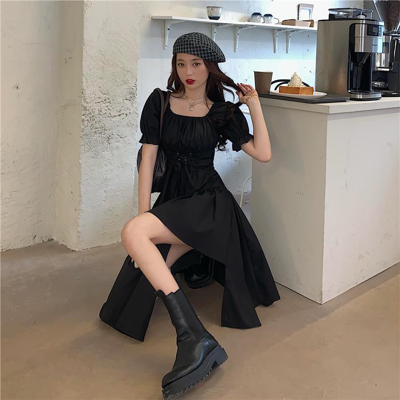 Puff Shoulder Midi Corset Dress