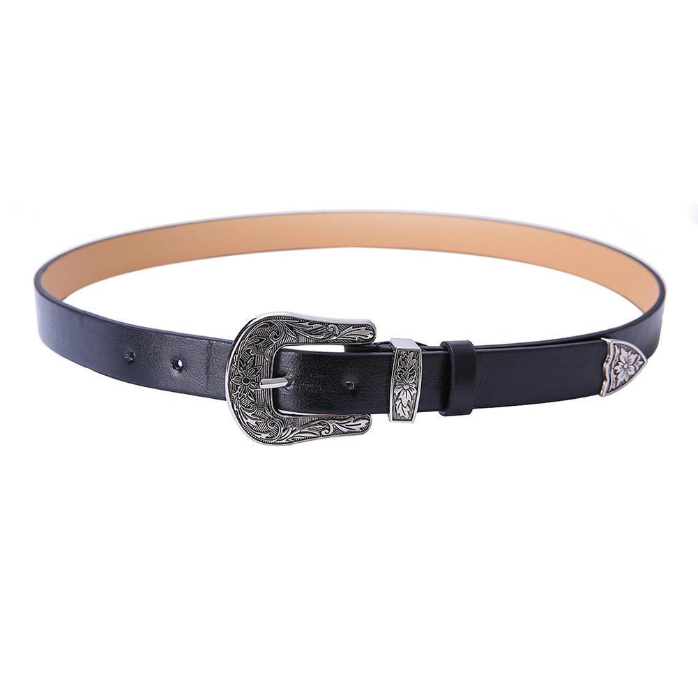 Carved Steel Buckle Leather Belt