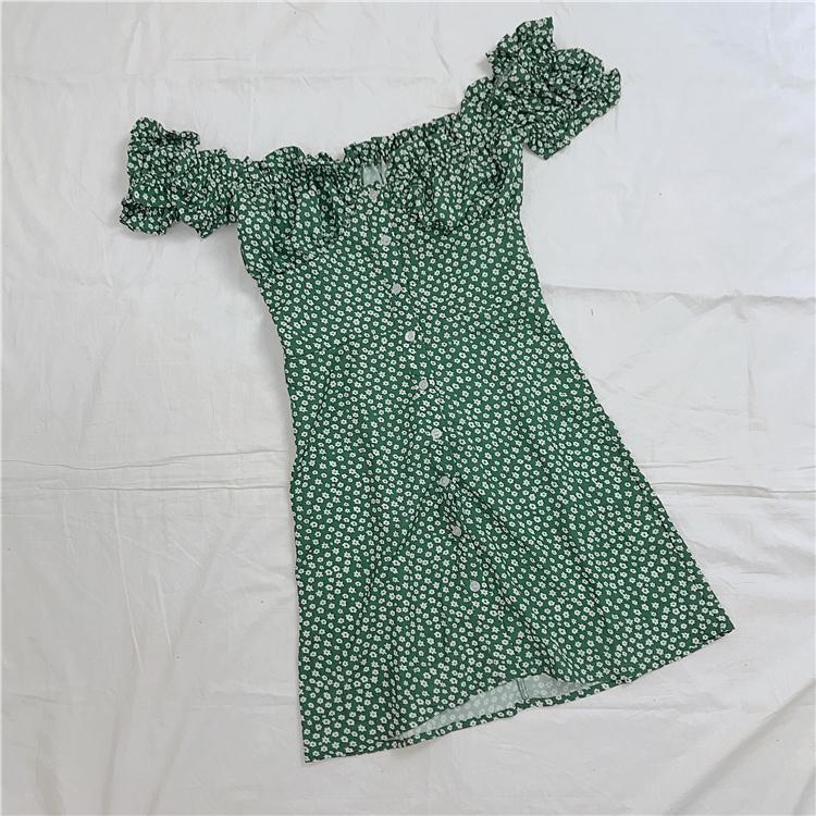Buttoned Floral Mini Dress With Ruffled Shoulders
