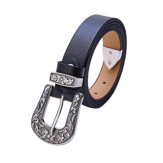 Carved Steel Buckle Leather Belt