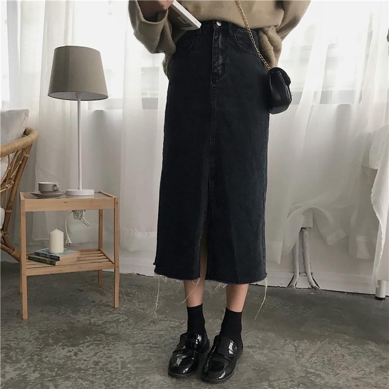 Chloe Denim Split-Front Midi Skirt