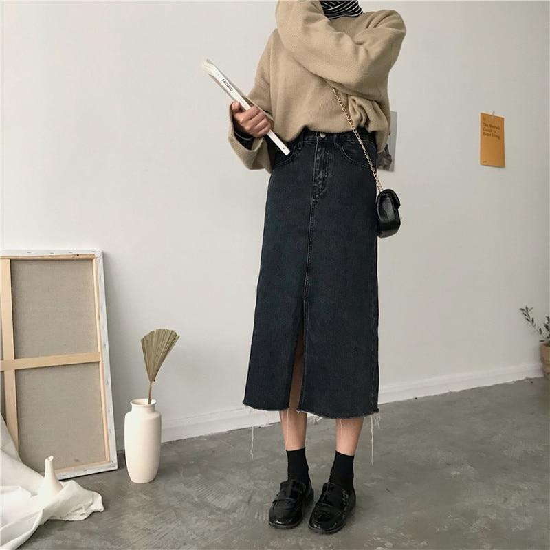 Chloe Denim Split-Front Midi Skirt