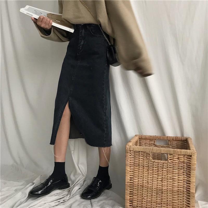 Chloe Denim Split-Front Midi Skirt