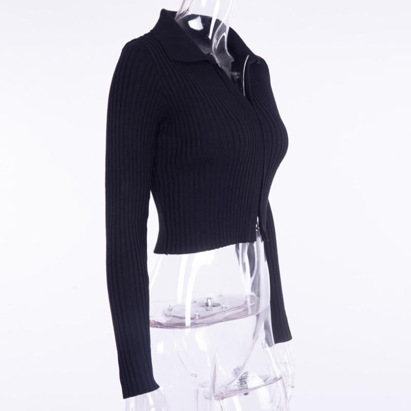 Knitted Ribbed Turn Down Collar Sweater