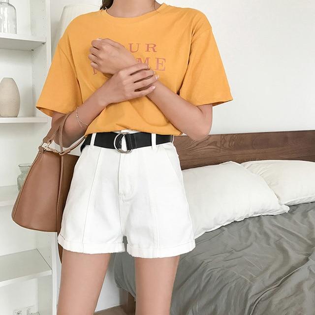 High Waisted Contracted Denim Shorts