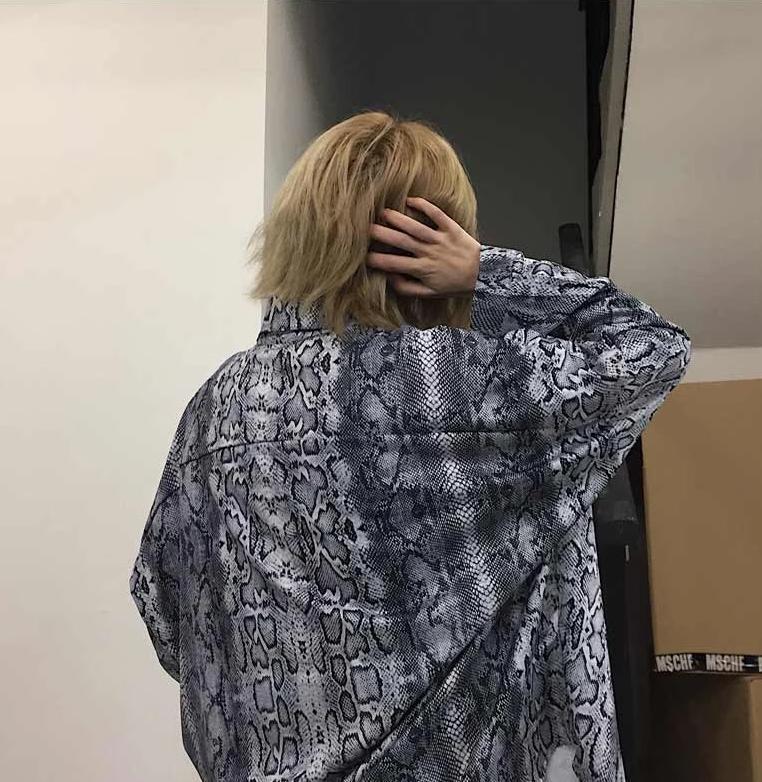 Snake Skin Printed Oversized Button Up Shirt