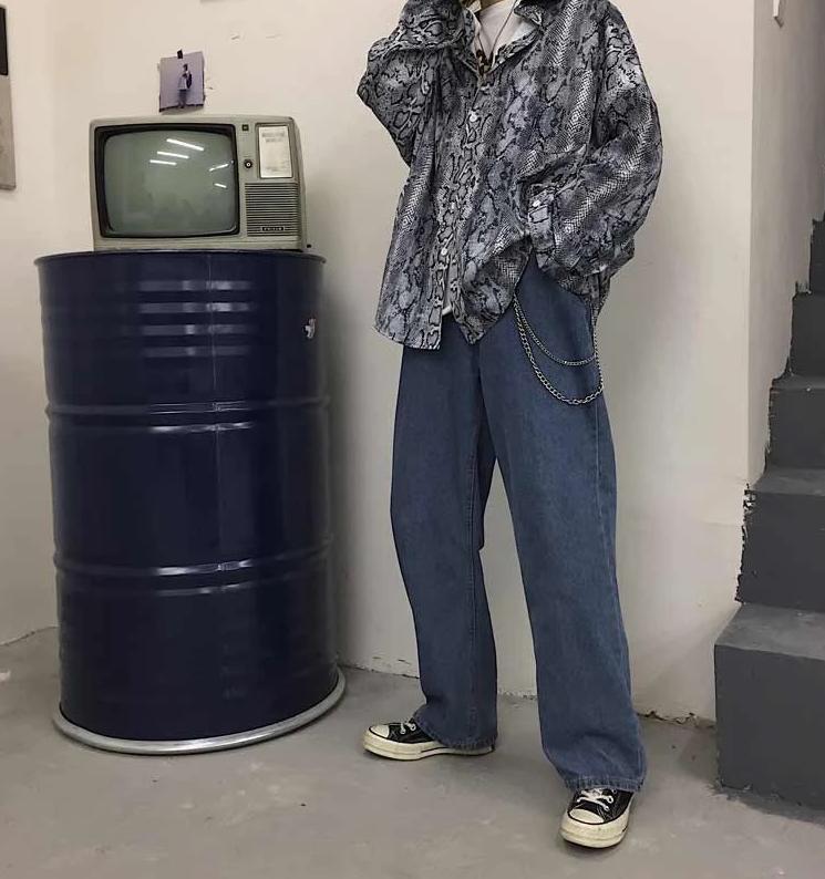 Snake Skin Printed Oversized Button Up Shirt