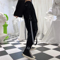 High Waisted Cargo Pants With Detachable Caution Straps